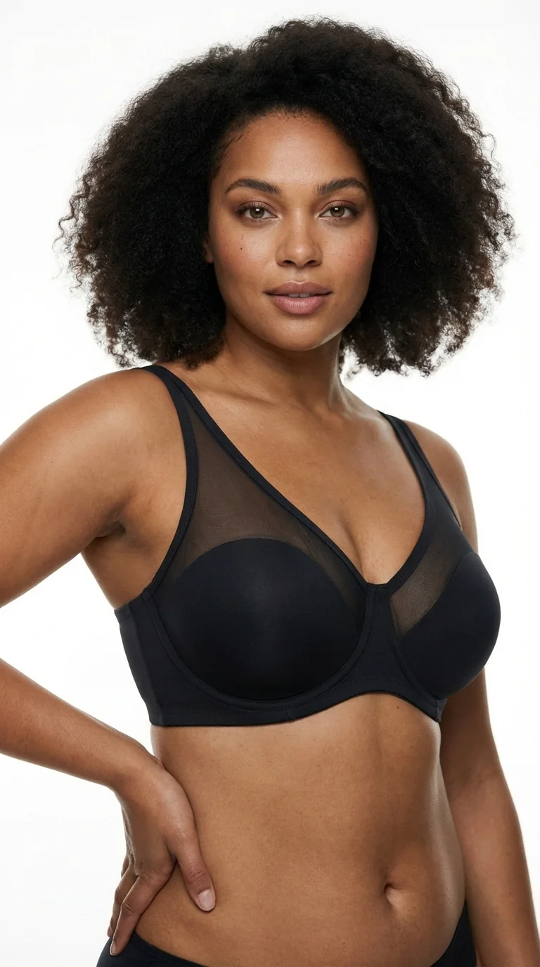 LunaIntim Siyah Modern Kesim Toparlayıcı Sütyen Tül Detaylı Soft Cup Minimizer - Soft Cup Detay